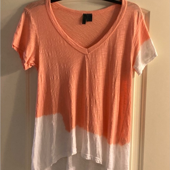 Anthropologie Left Of Center Ombre Dip Dyed Tee Coral/White XS - Picture 4 of 6
